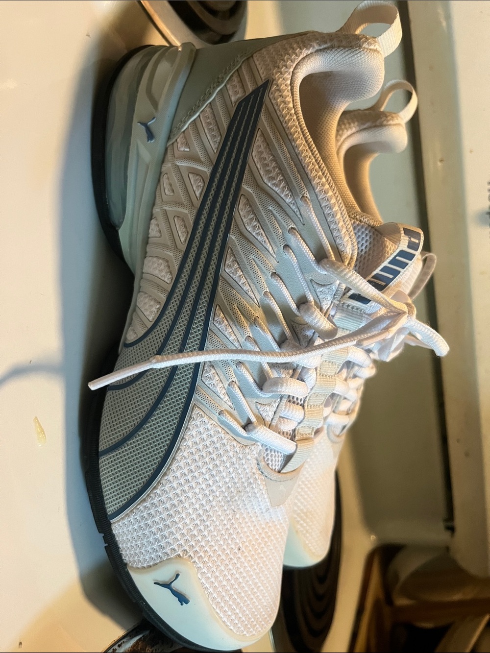 Puma Men’s White and Gray Mesh Training Sneakers